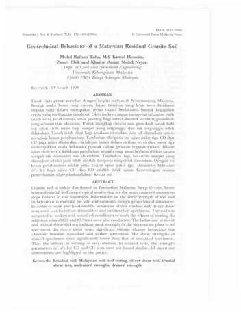 Más sobre Comportamiento Geotécnico de un Suelo Granítico Residual de Malasia
