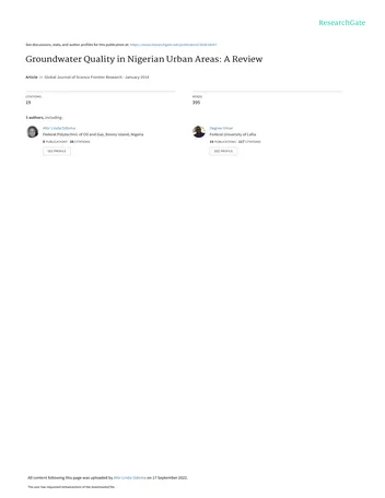 Más sobre Calidad del Agua Subterránea en Áreas Urbanas de Nigeria: Una Revisión