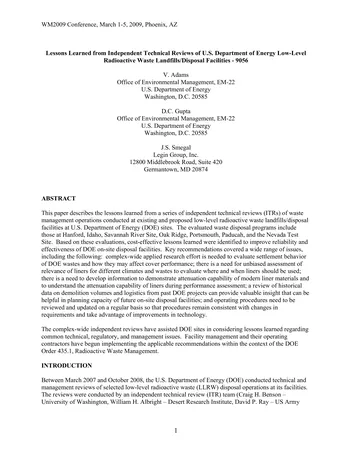 Más sobre Lecciones Aprendidas de Revisiones Técnicas Independientes del Departamento de Energía de EE.UU. sobre Residuos de Bajo Nivel Radiactivo