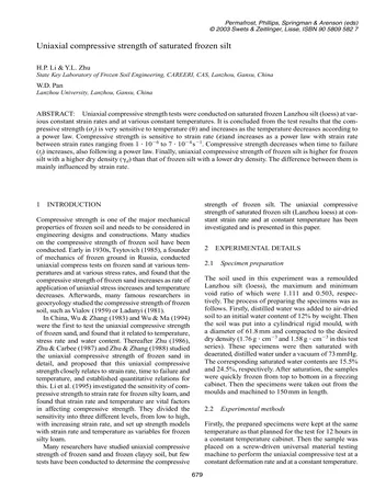 Más sobre Resistencia a la Compresión Uniaxial de Limo Congelado Saturado