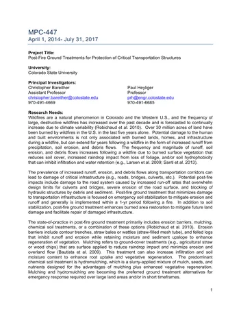 Más sobre Tratamientos del Suelo Post-incendio para la Protección de Estructuras de Transporte Críticas